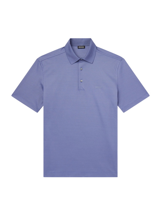 Photo: Zegna - Knitted Cotton-Piqué Polo Shirt - Blue