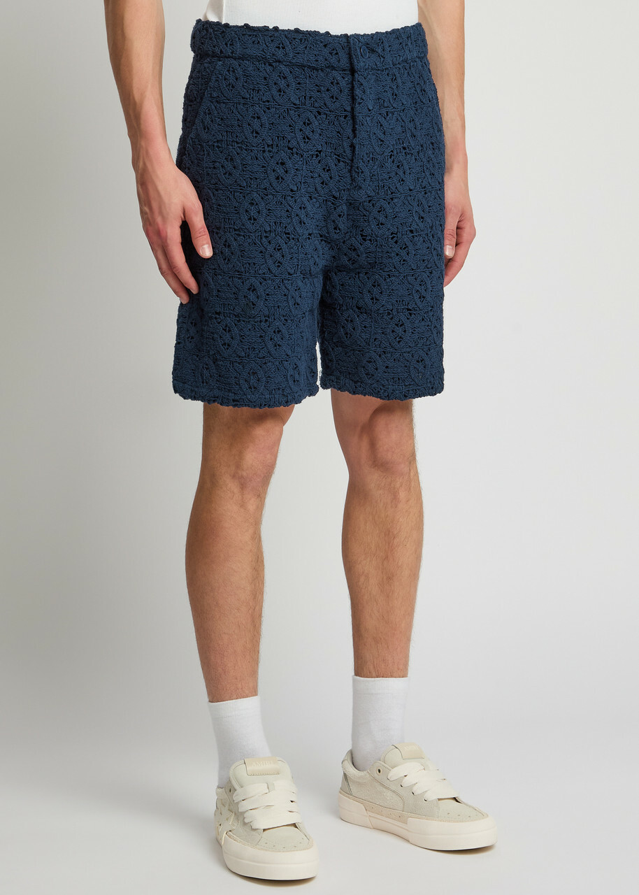 Daily Paper Shield Crochet-lace Shorts Blue