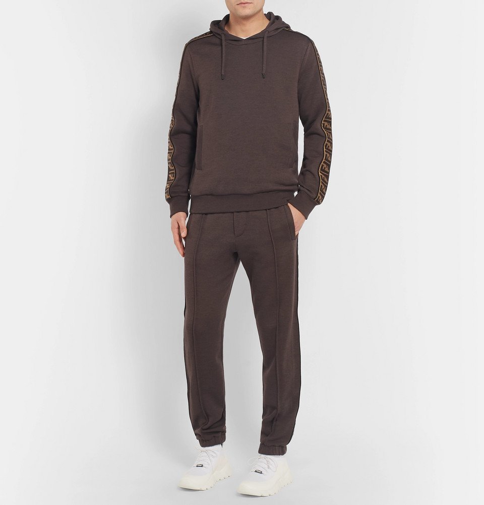 Fendi - Logo-Trimmed Cotton, Wool, Silk and Cashmere-Blend Hoodie - Men - Brown
