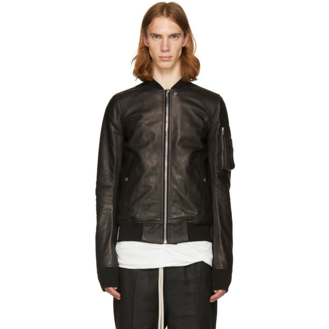 Rick Owens Black Leather Raglan Bomber Jacket Rick Owens