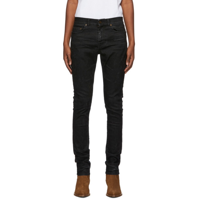 Photo: Saint Laurent Black Lightly Coated Skinny Jeans