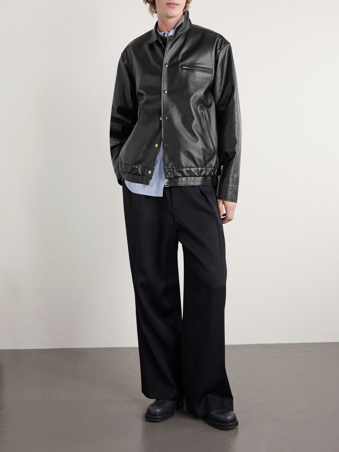 Sacai - Layered Leather Blouson Jacket - Black Sacai