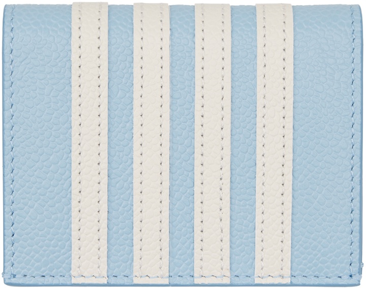 Photo: Thom Browne Blue Double 4-Bar Appliqué Stripe Leather Card Holder