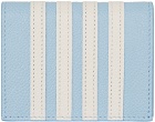 Thom Browne Blue Double 4-Bar Appliqué Stripe Leather Card Holder