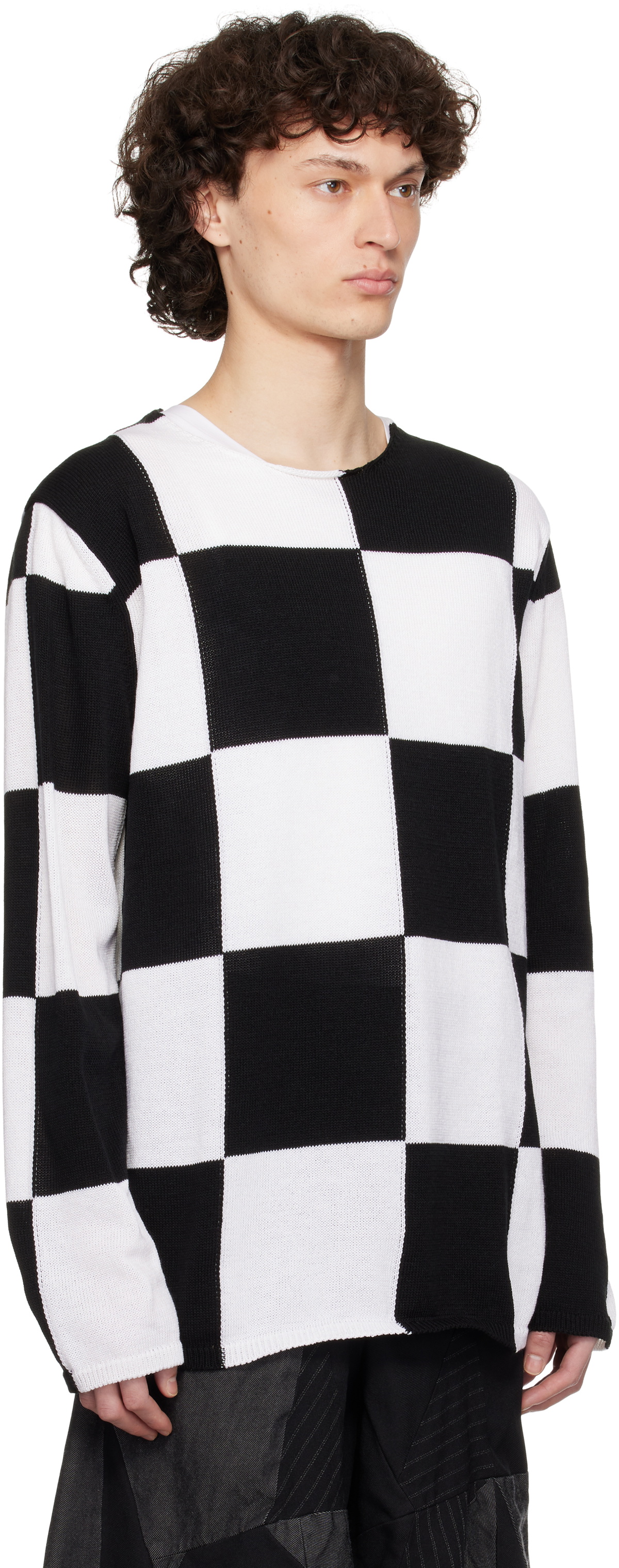 Black Comme des Garçons Black & White Checkered Pattern Intarsia