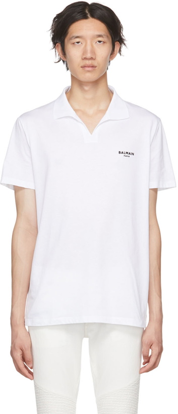 Photo: Balmain White Flocked Polo