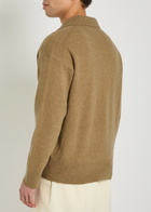 Boss Open Collar Wool Polo Jumper Khaki