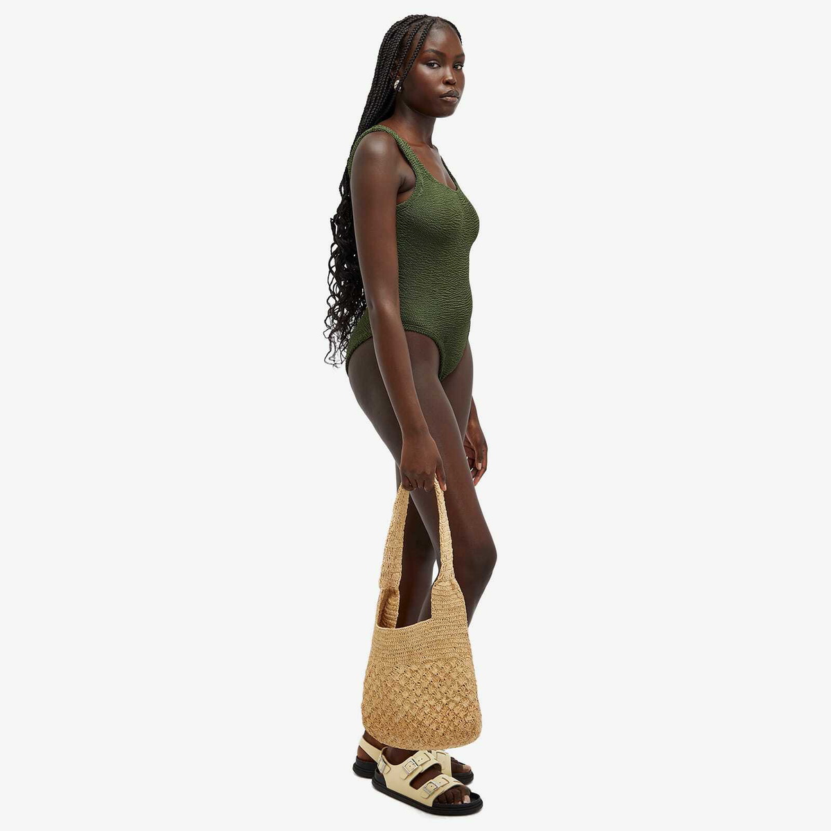 Hunza G Women's Square Neck Swimsuit in Metallic Khaki 