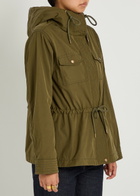Moncler Serin Hooded Drawstring Waxed Poplin Parka Jacket Olive