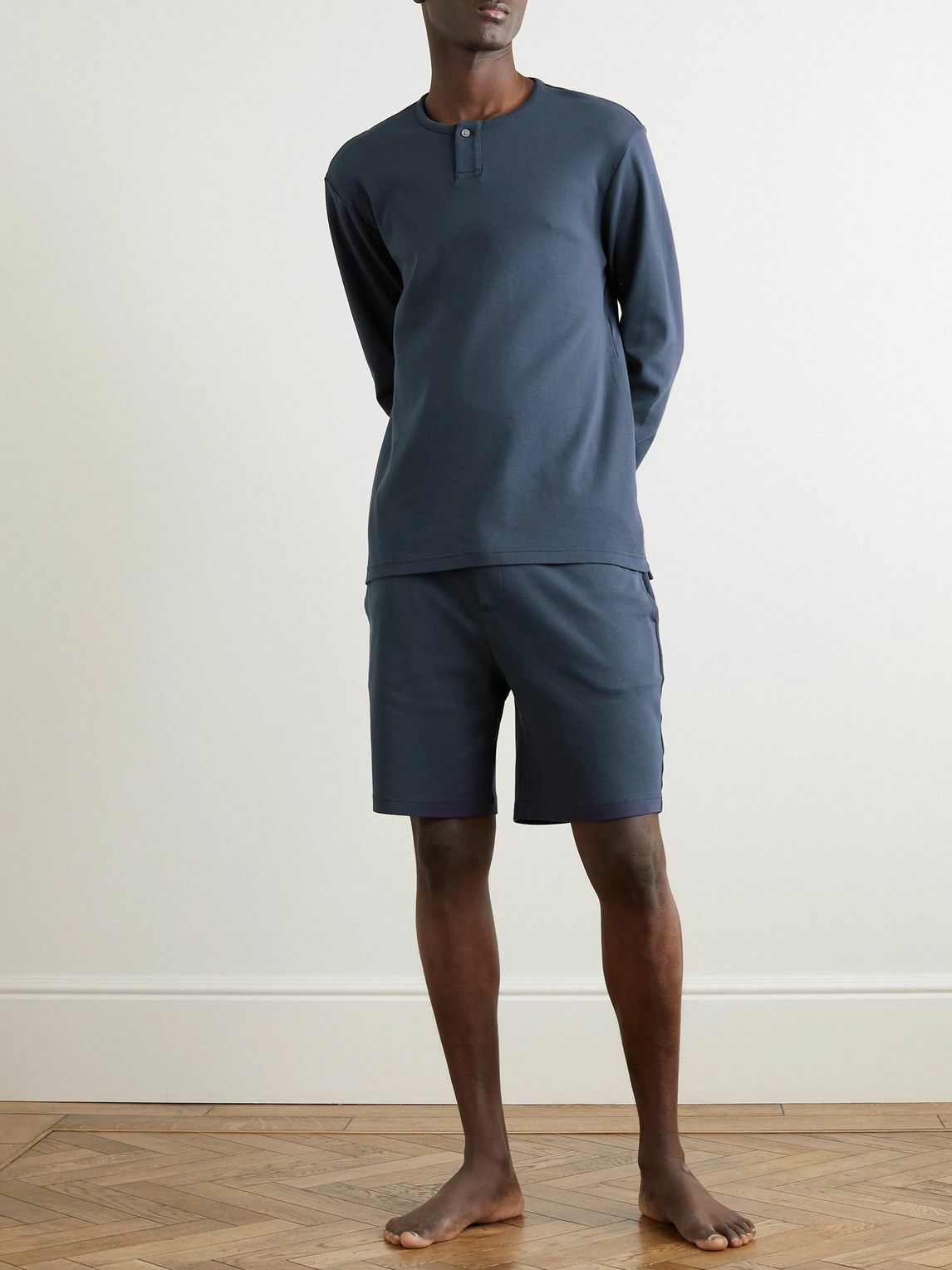 Mr P. - Cotton-Jersey Henley Pyjama Shirt - Blue