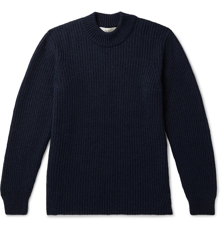Photo: Séfr - Leth Cable-Knit Mock-Neck Sweater - Blue