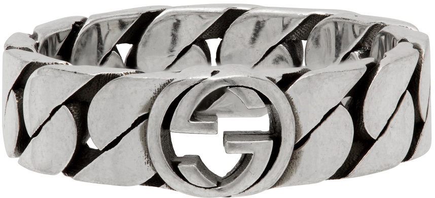 Gucci Silver Thin Chain Interlocking G Ring Gucci