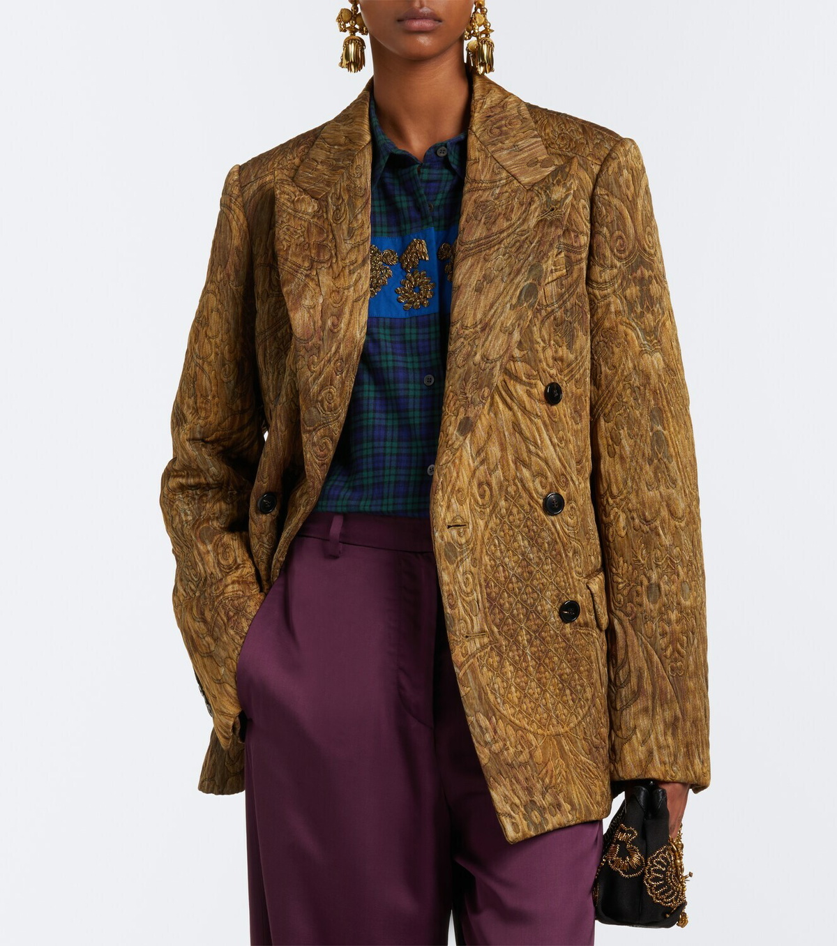 Dries Van Noten Checked embroidered cotton flannel shirt