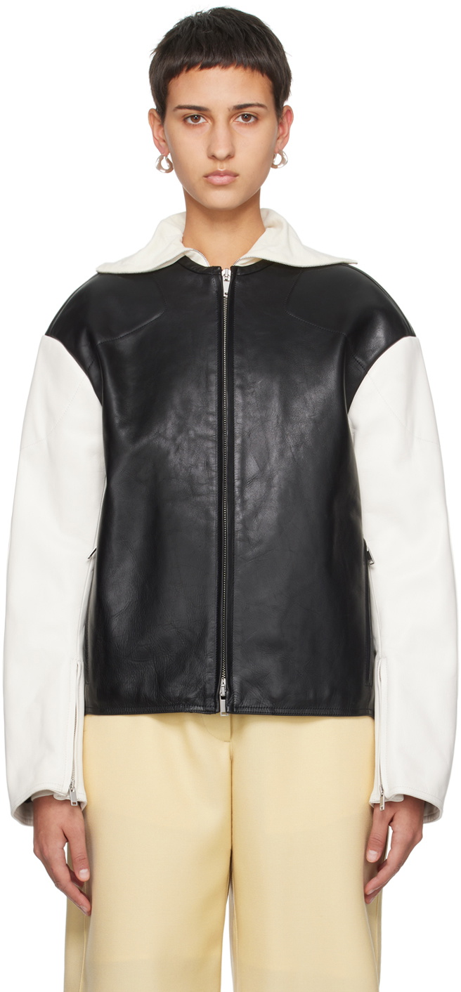 Jil Sander Black & White Embossed Leather Jacket