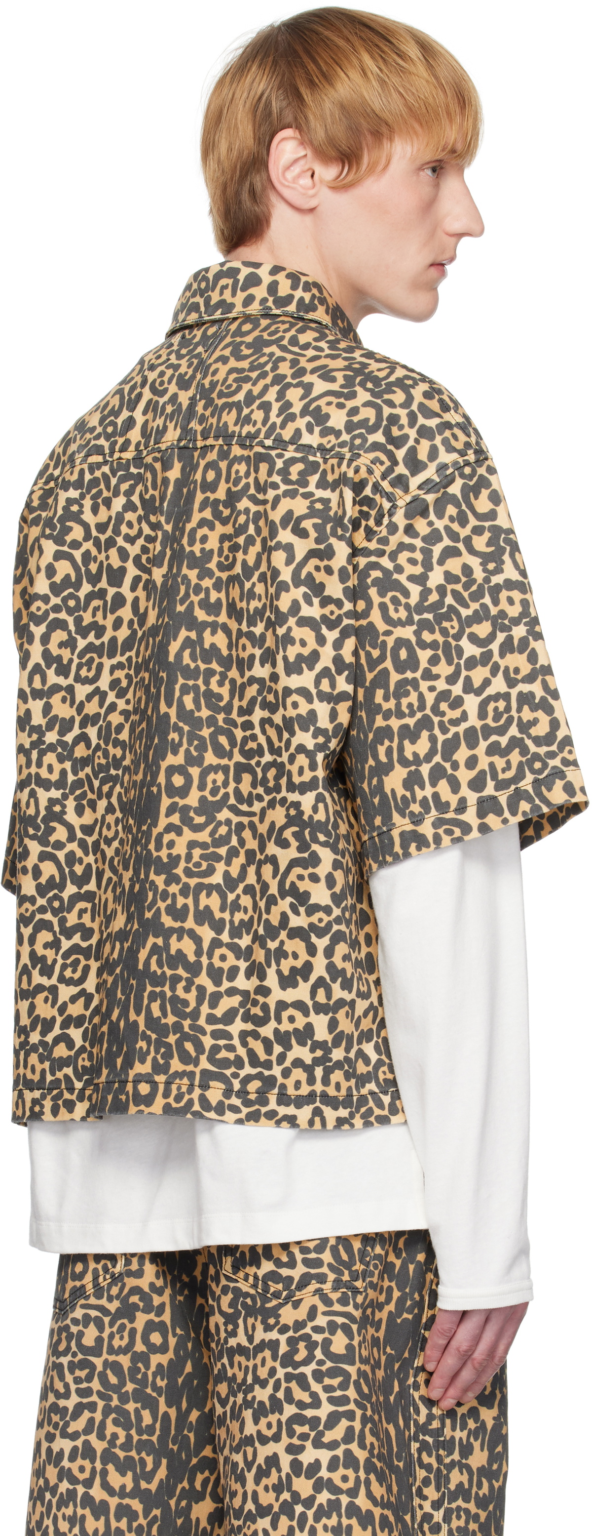 Rhude Beige Leopard Boxy Work Denim Shirt