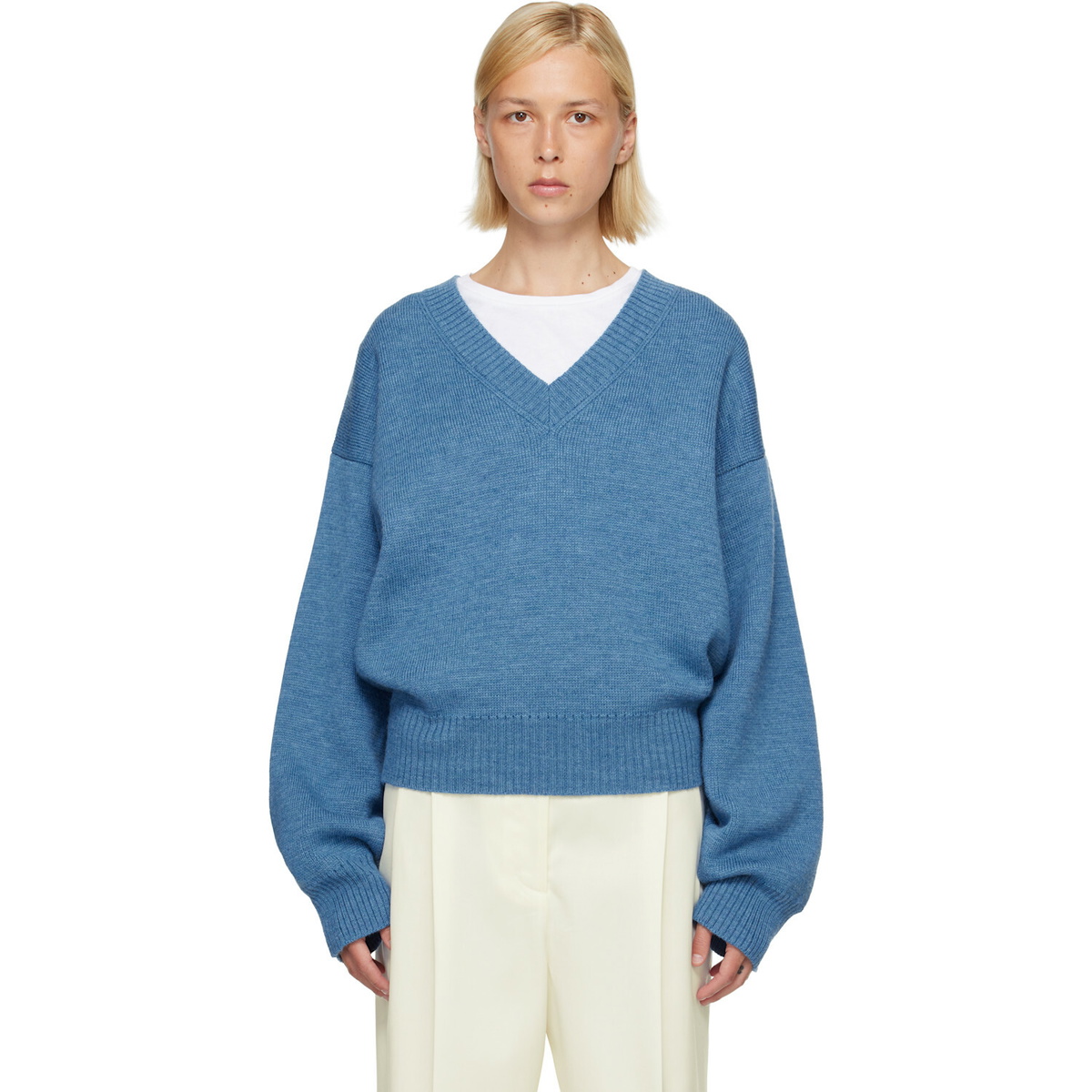 Róhe Blue V-Neck Knitted Sweater