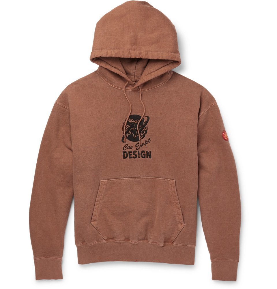 Cav Empt Globe Heavy Logo Embroidered Cotton Jersey Hoodie Men Brown