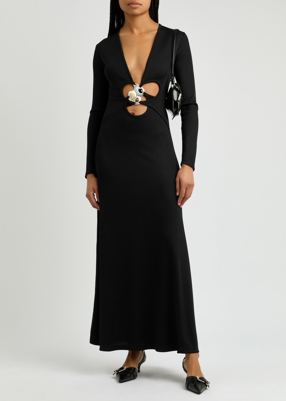 Christopher Esber Trio Stone Ribbed Stretch-jersey Maxi Dress Black  Christopher Esber