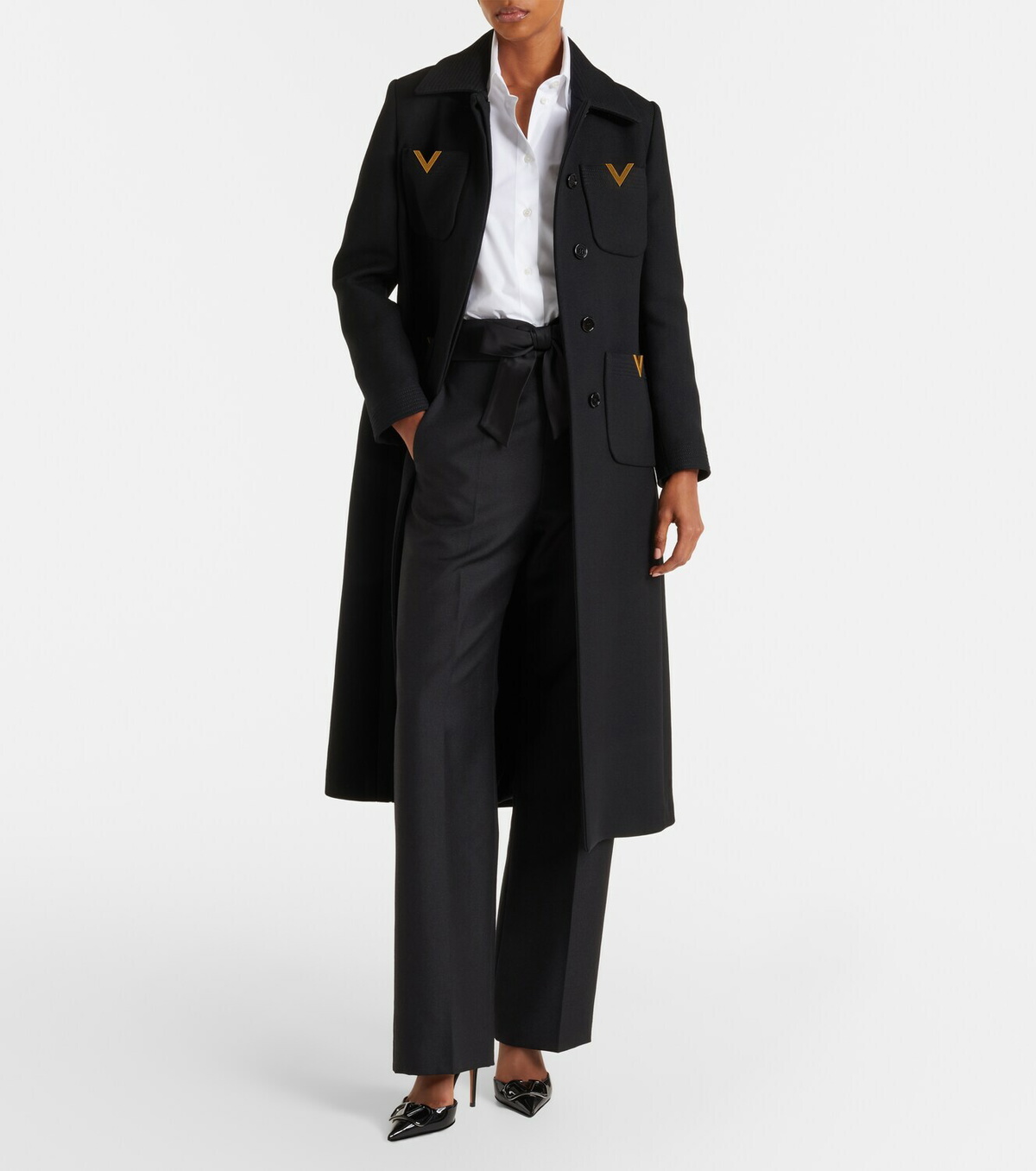 Valentino VGold belted wool and silk coat
