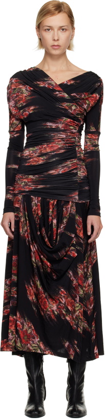 Photo: GANNI Black Floral Ruched Maxi Dress