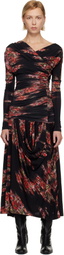 GANNI Black Floral Ruched Maxi Dress