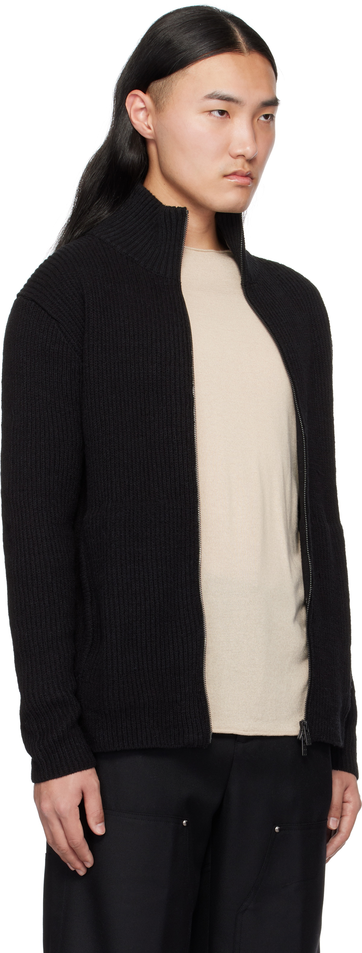DEVOA Black High Neck Knit Cardigan