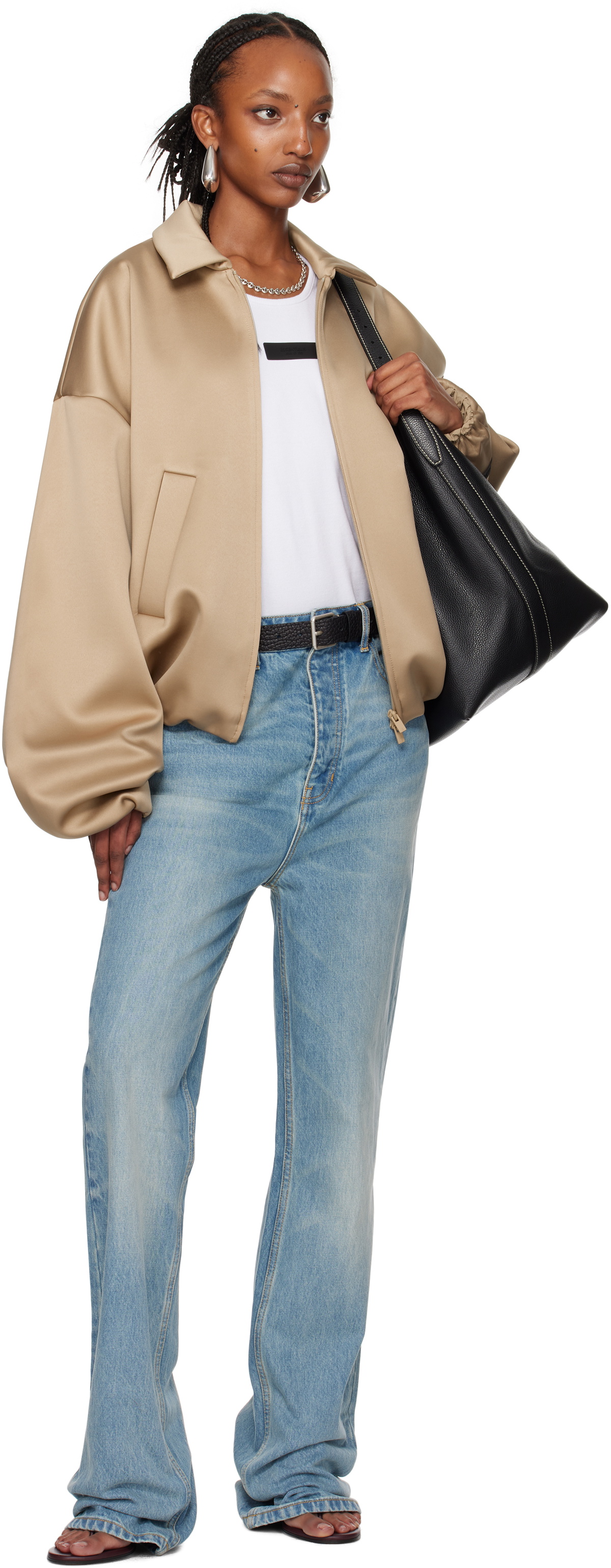 Fear of God ESSENTIALS Beige Satin Bomber Jacket