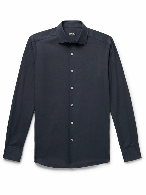 Photo: Zegna - Cotton and Cashmere-Blend Twill Shirt - Blue