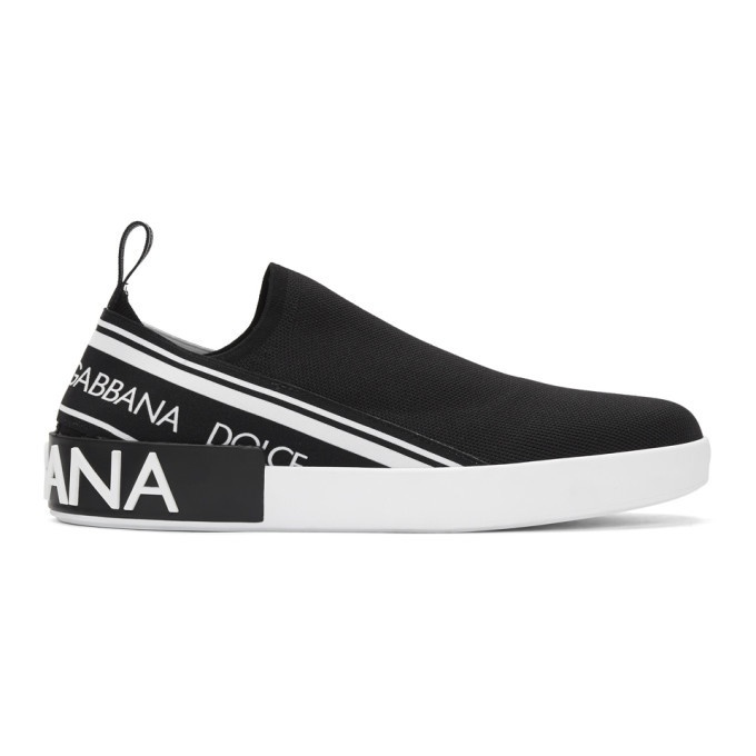 Photo: Dolce and Gabbana Black and White Portofino Slip-On Sneakers