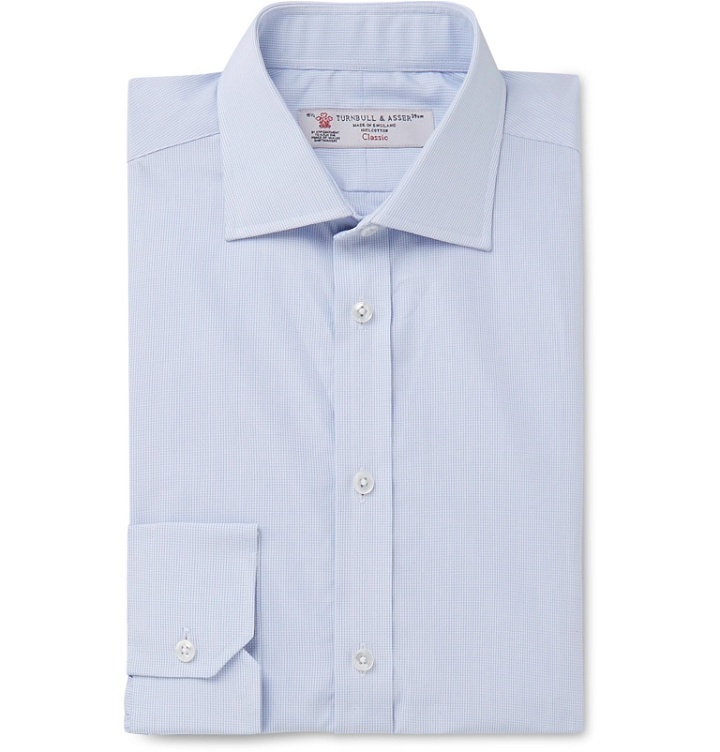 Photo: Turnbull & Asser - Blue Slim-Fit Cutaway-Collar Micro-Checked Cotton-Poplin Shirt - Blue