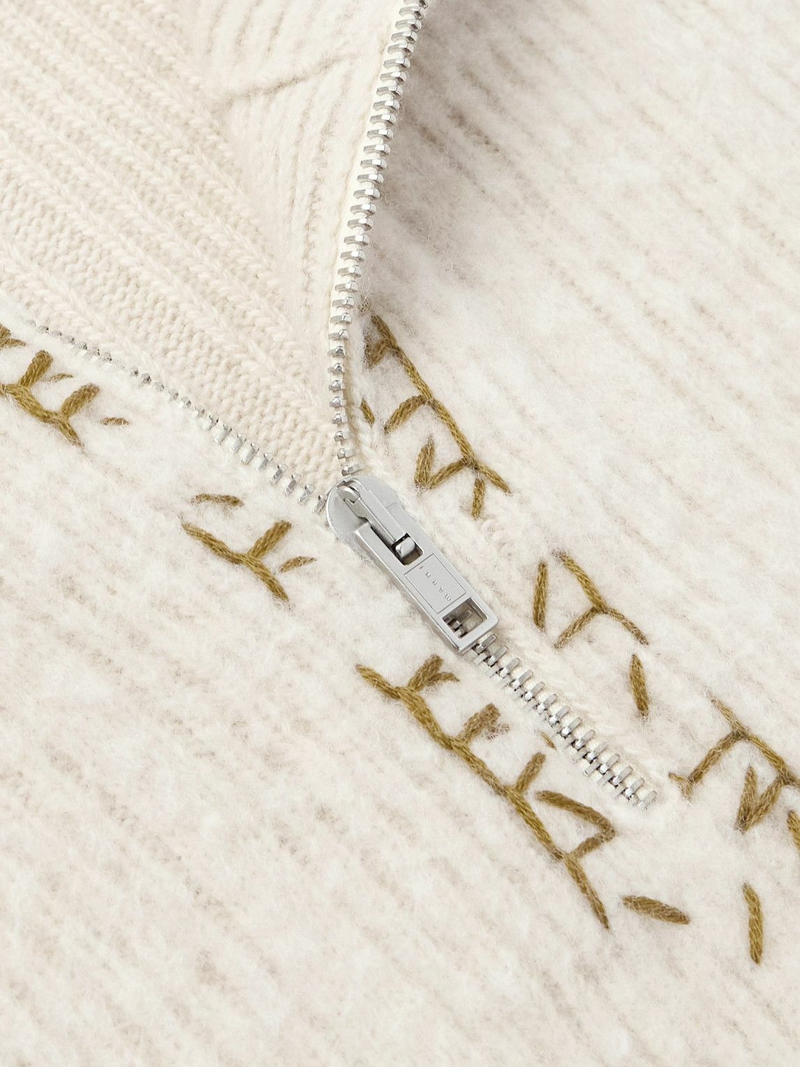 Marni - Embroidered Wool and Cashmere-Blend Half-Zip Sweater - Neutrals