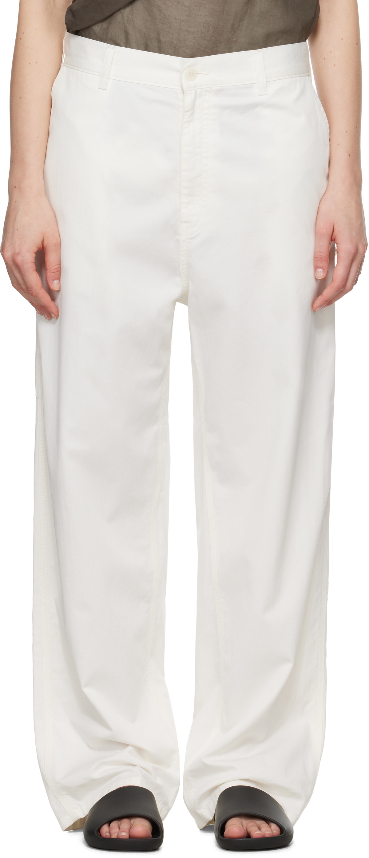【THE ROW】PANTALONE SHARKA IN COTONE Sharka Pant White in Cotton and Cashmere – The Row