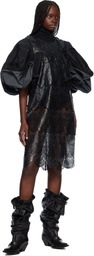 Junya Watanabe Black & Gray Polyester Scalloped Lace X Nylon Rip-Stop Midi Dress