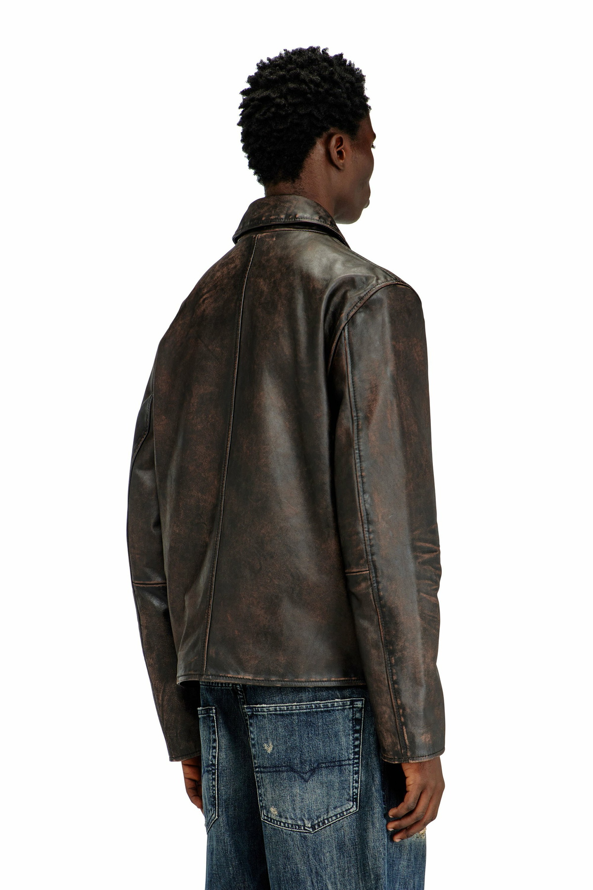 Diesel Coach jacket in treated leather - Leather jackets Mens in Brown