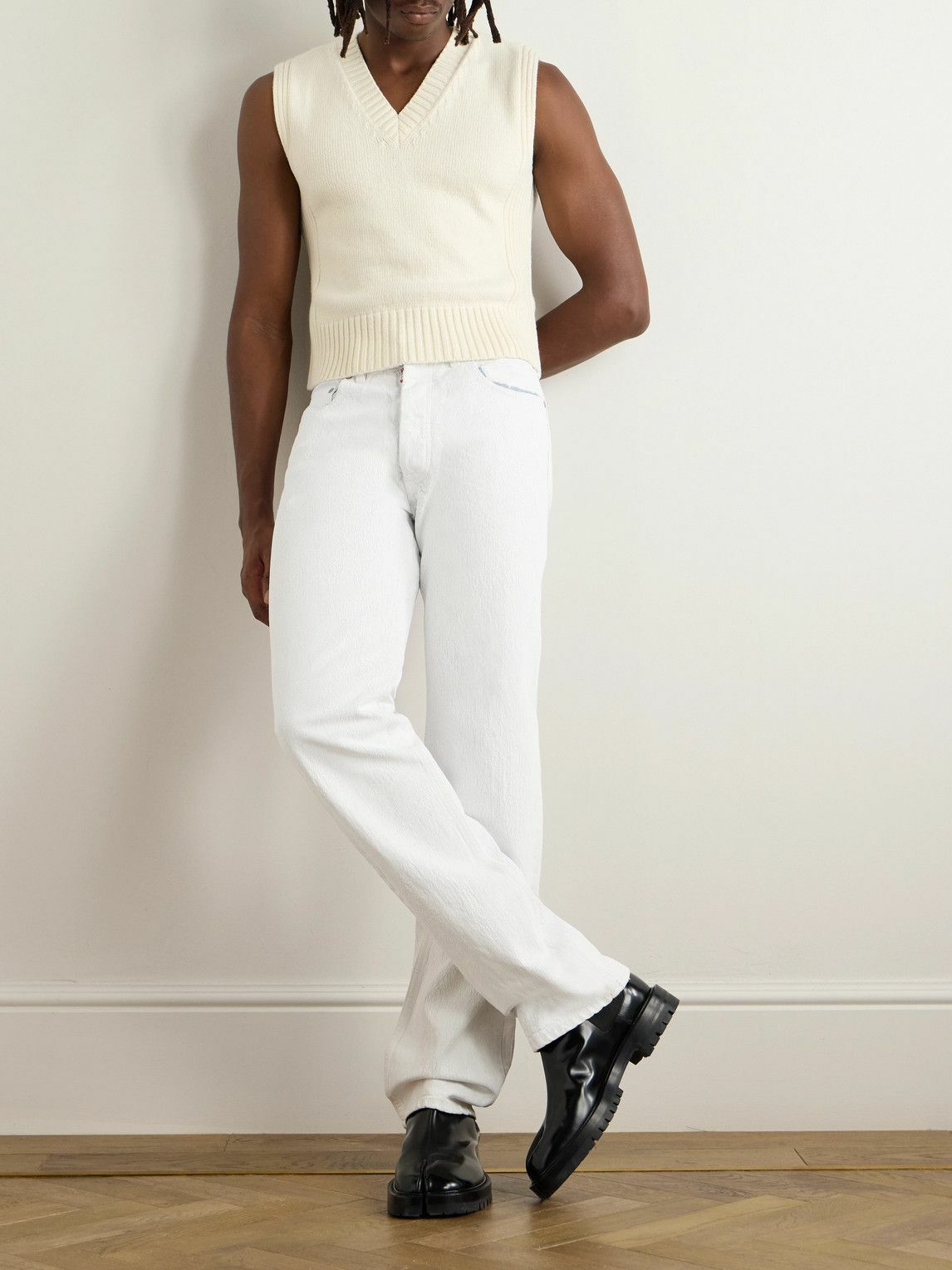 Maison Margiela - Straight-Leg Coated-Cotton Trousers - White