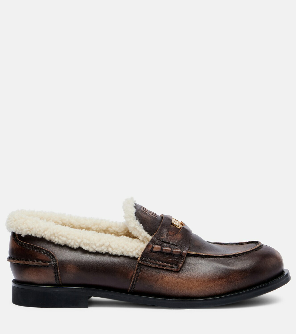 Miu Miu Shearling-lined leather penny loafers