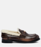 Miu Miu Shearling-lined leather penny loafers