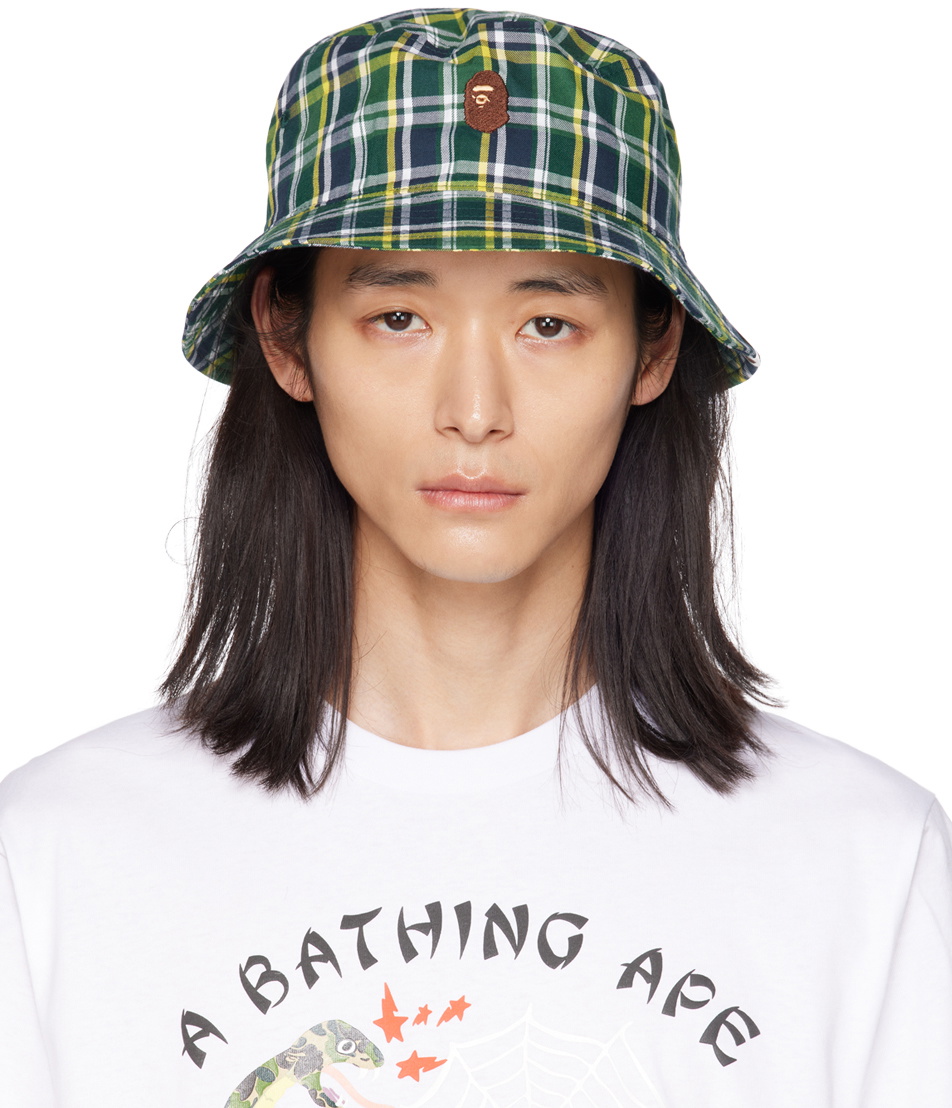 BAPE Green Check Bucket Hat A Bathing Ape