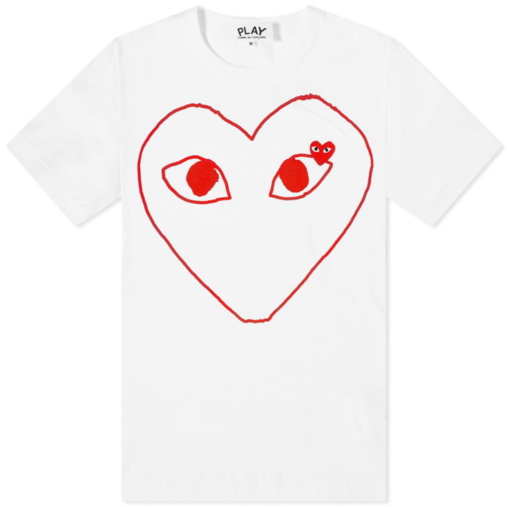 Photo: Comme des Garçons Play Men's Outline Heart Logo T-Shirt in White/Red