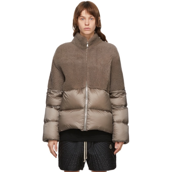 Rick Owens Taupe Moncler Edition Down Coyote Jacket Rick Owens