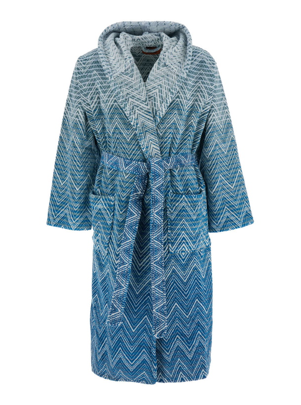 Photo: Missoni stone Blue Bathrobe With Hood And All-over Zigzag Motif In Cotton Home