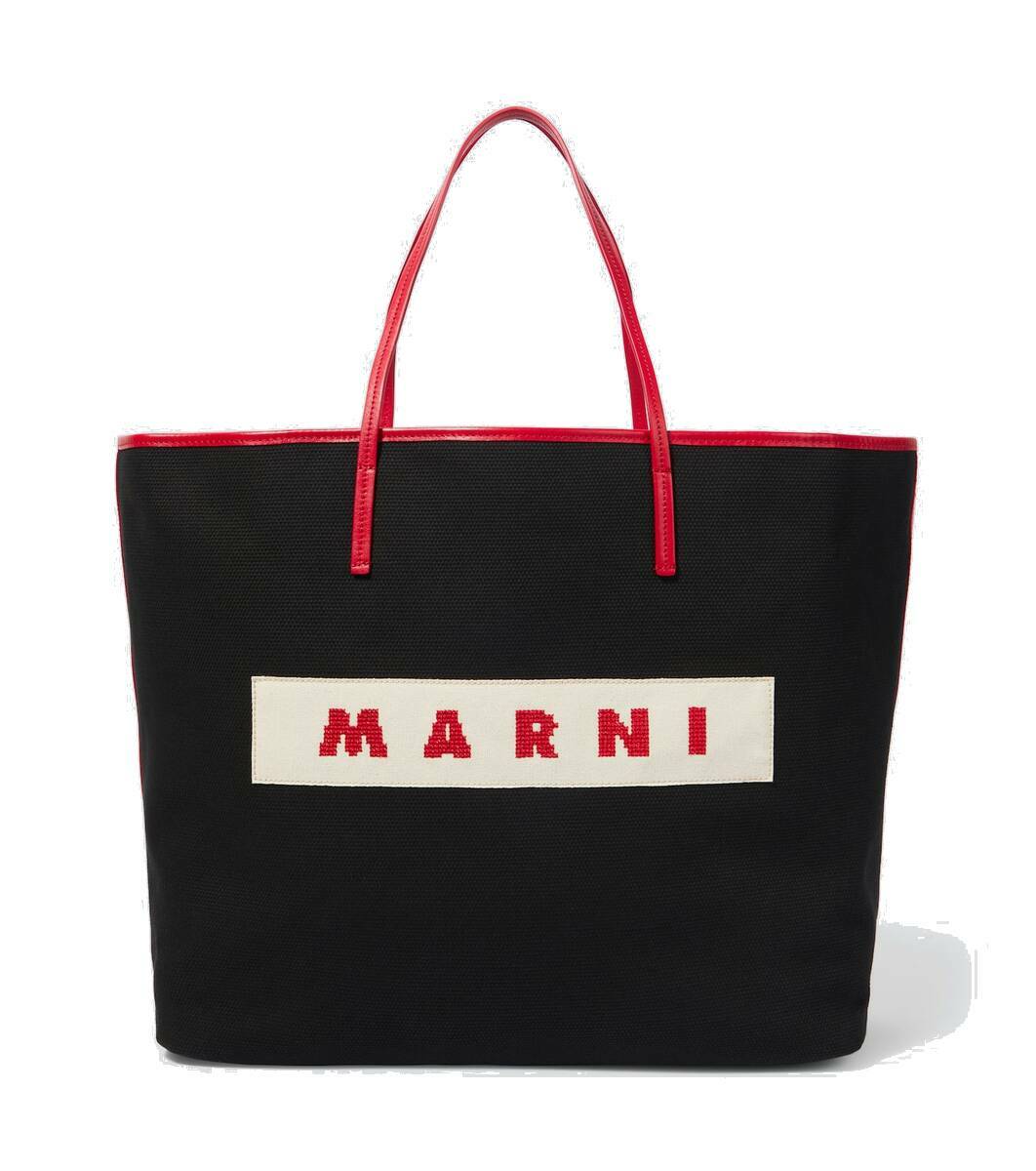 Marni Leather-trimmed cotton canvas tote bag