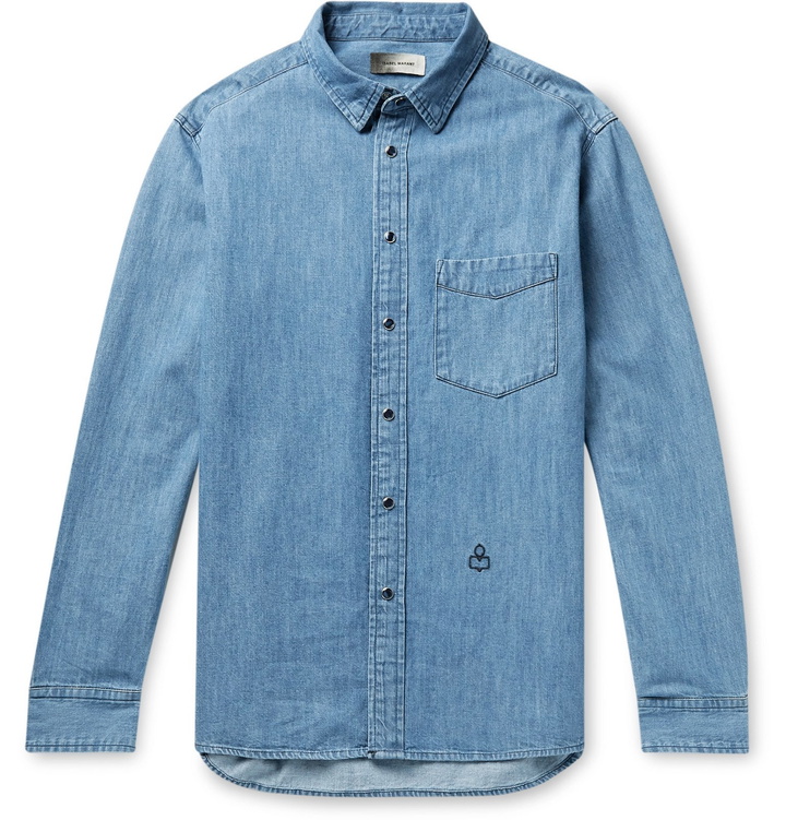 Photo: Isabel Marant - Lako Logo-Embroidered Denim Shirt - Blue