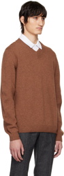 Sunspel Brown Rib Trim Sweater
