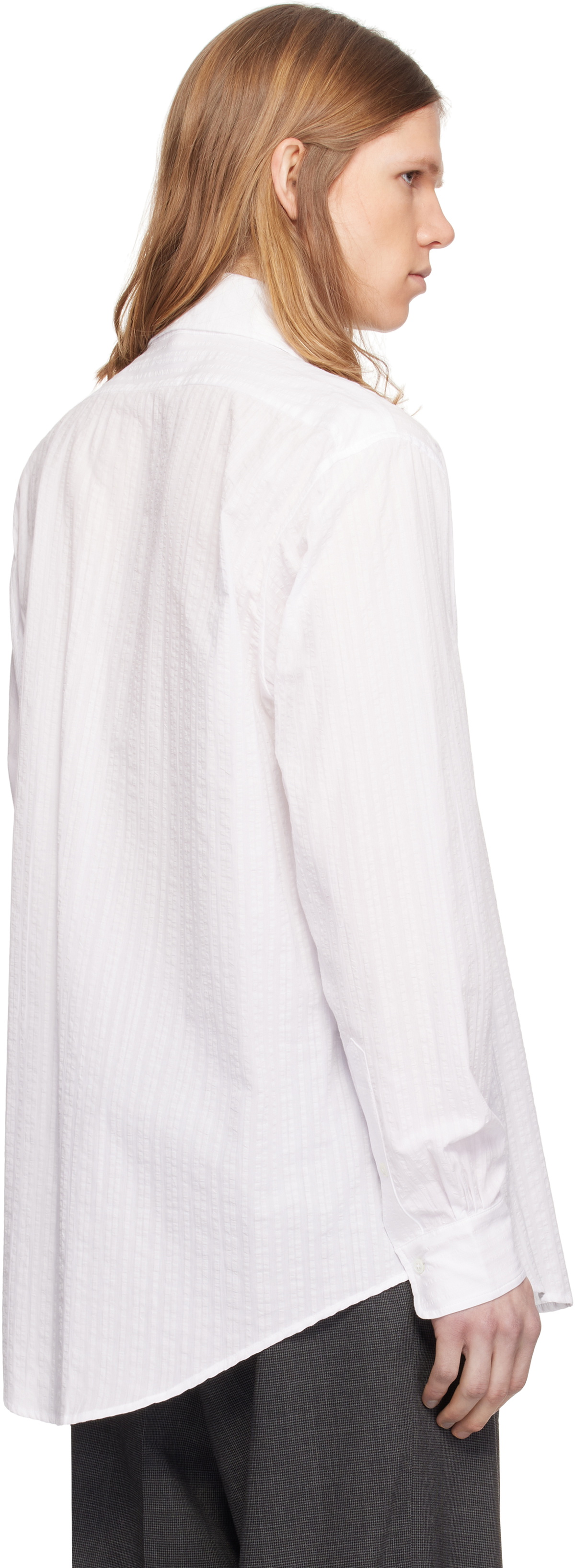 Random Identities White Seersucker Large Collar Shirt