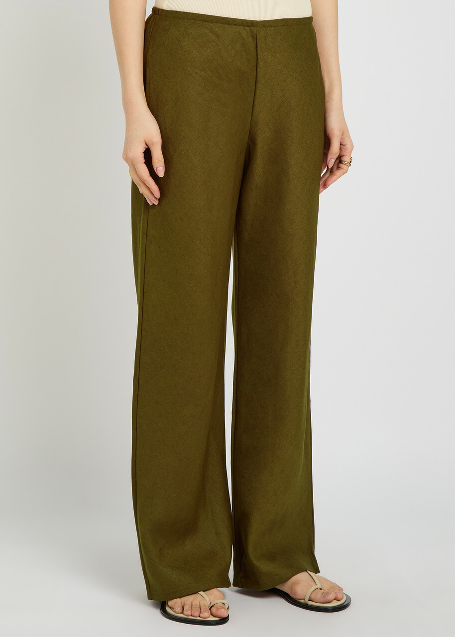 Reformation Gale Straight-leg Linen Trousers Khaki