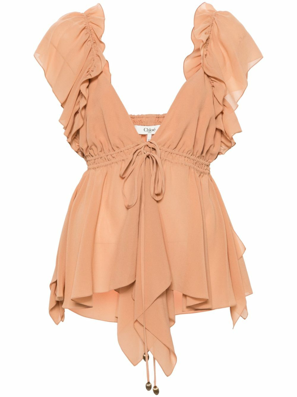 Chloé Orange Ruffled Silk Blouse