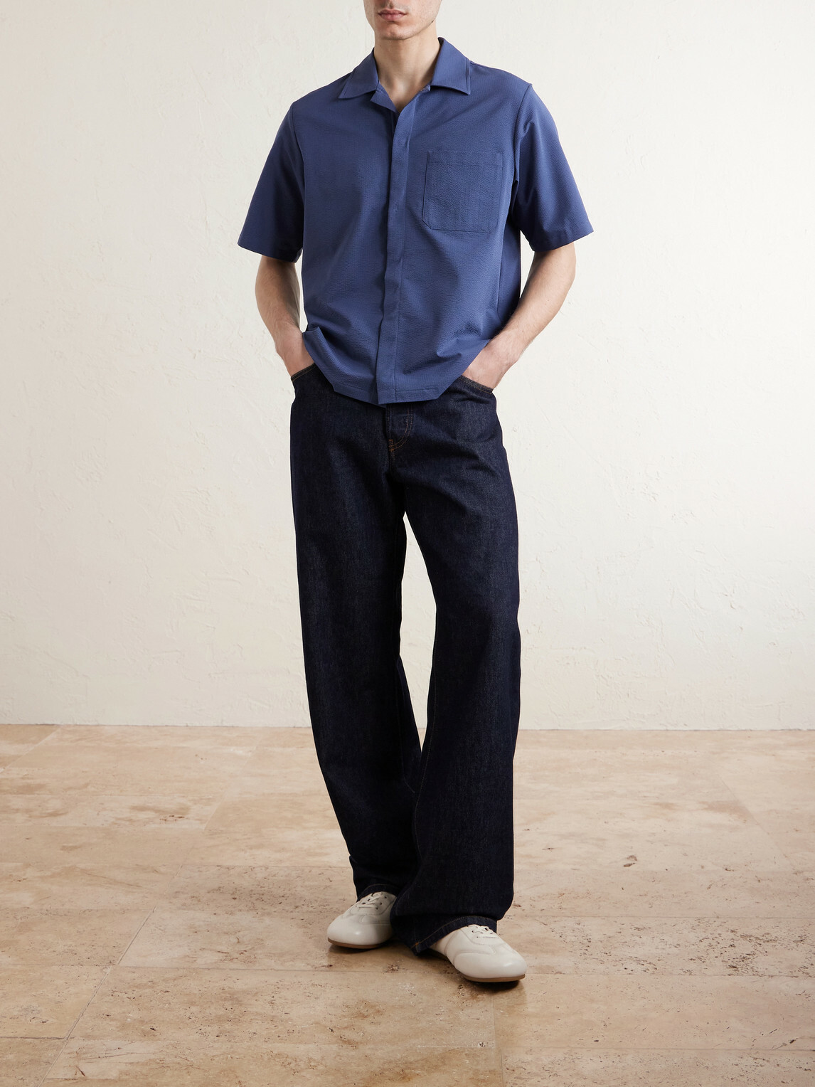 Herno - Seercrease Jersey Bowling Shirt - Blue