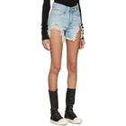 R13 Blue Denim Shredded Slouch Shorts