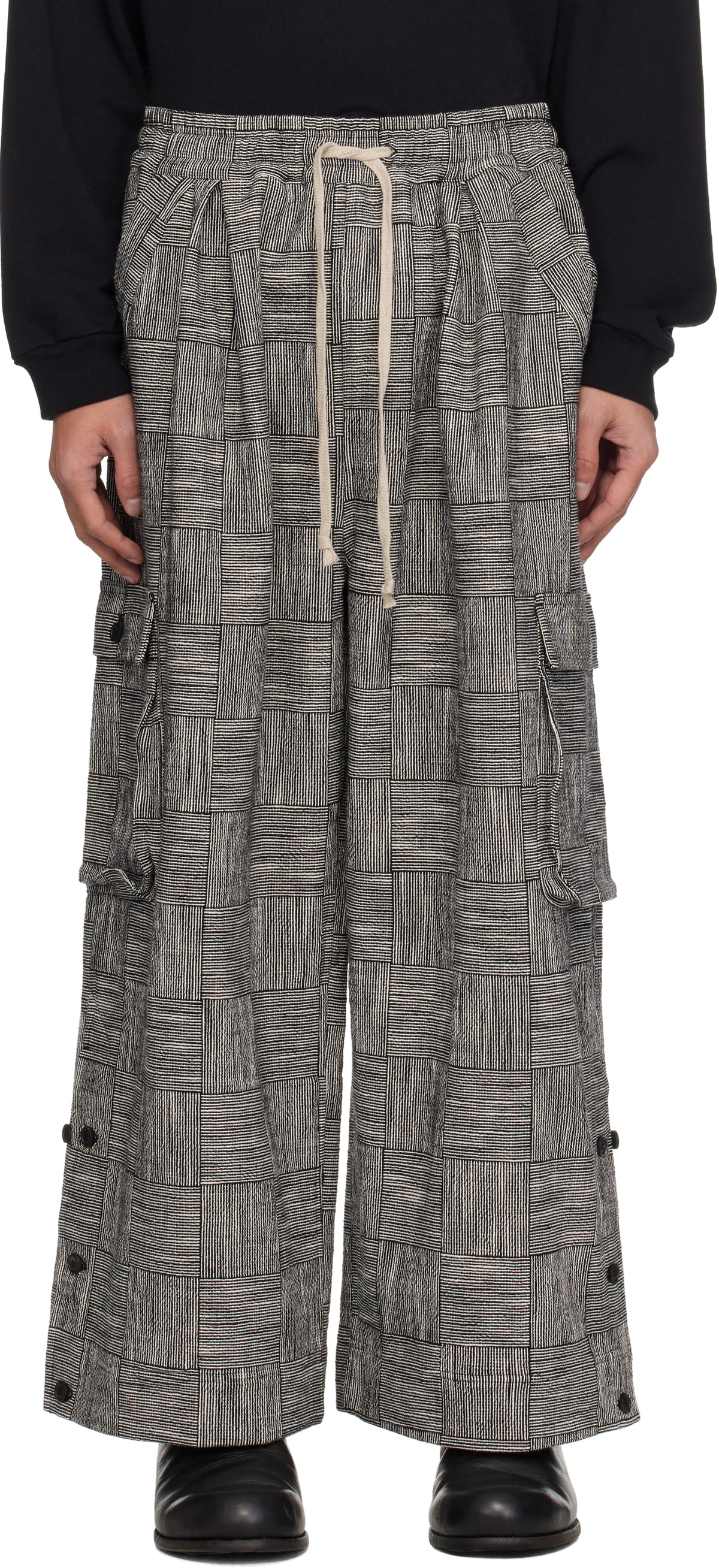Jan-Jan Van Essche Black & White O-Project Block Stripe Cloth Easy Cargo Pants